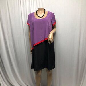 Tiana B Dress Womens Size 14 Purple Black Red Trim Short Sleeve Shift Office